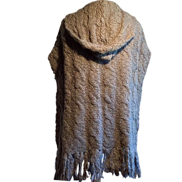 Anthropologie Laurie B Gray Hoodie Sweater Vest Cable Fringe L Stitch M/L 0325 - Picture 5 of 10